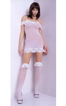 White Lace Mini Dress and Stockings