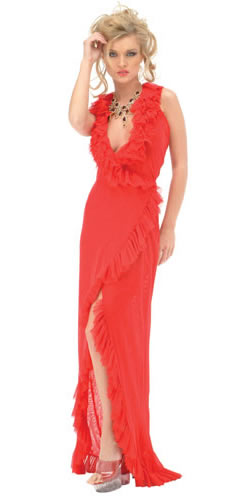 Red Ruffle Wrap Gown