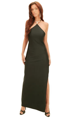 Rhinestone Halter Lycra Gown